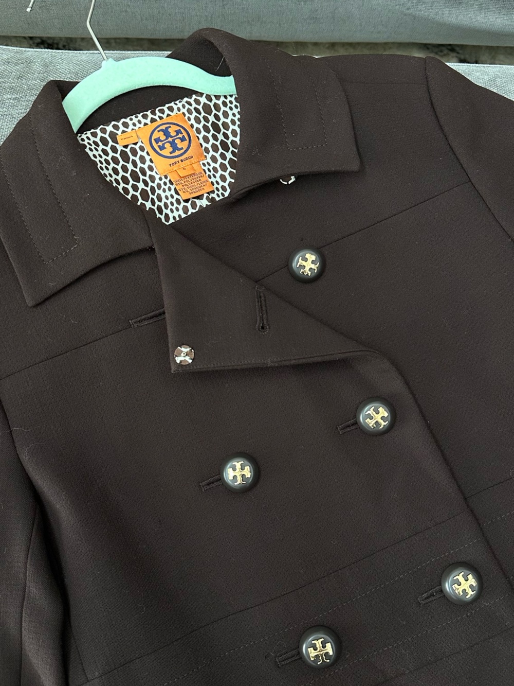 Tory Burch Dark Brown Double-Breasted Wool Blend🧥 - Picture 7 of 13